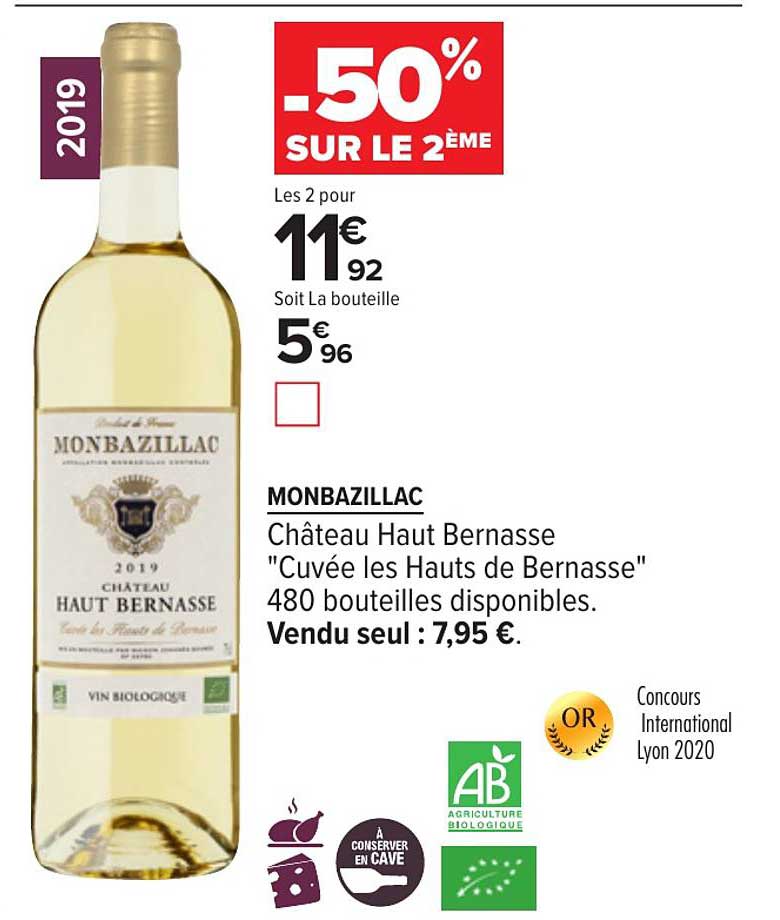 monbazillac château haut bernasse cuvée les hautes de bernasse -50% sur le 2ème