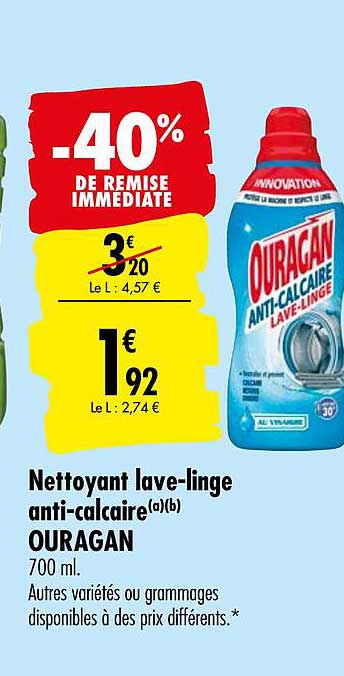 nettoyant lave linge anti calcaire couragan -40% remise immédiate