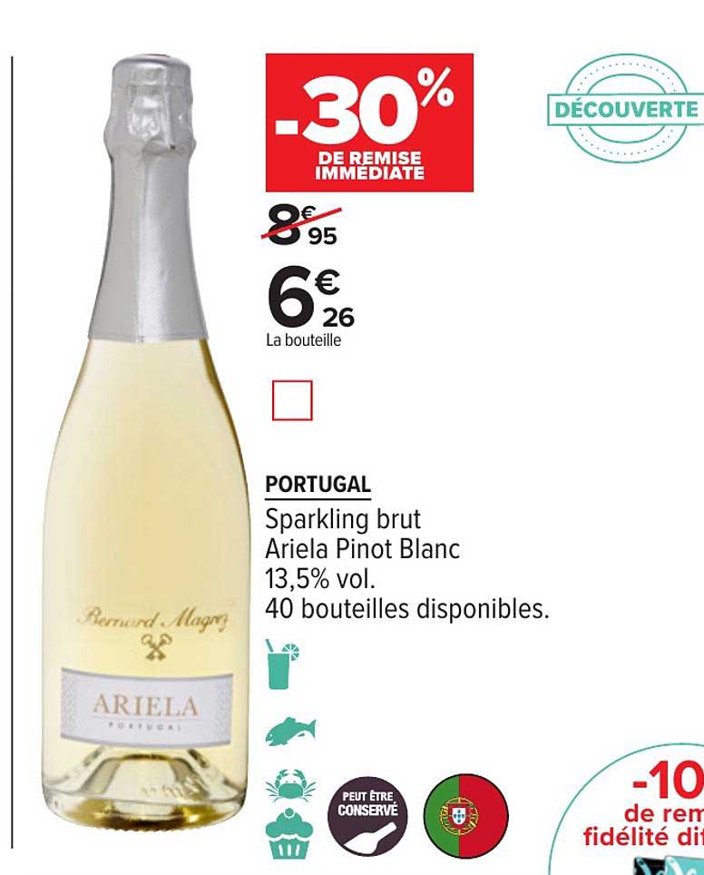 portugal sparkling brut ariela pinot blanc 13.5% vol. 30% remise immédiate