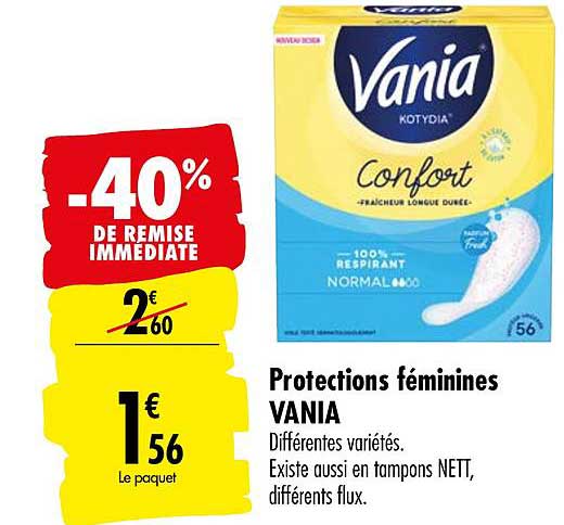 protections féminines vania -40% remise immédiate
