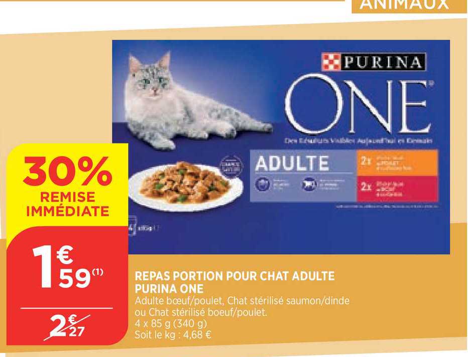 Repas Pour Chat Adulte Portion Purina One 30% Remise Immédiate