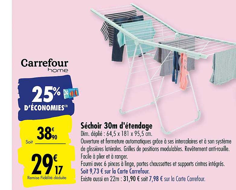 séchoir 30m d'étandage carrefour home