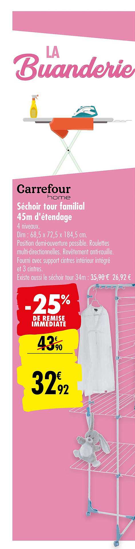 séchoir tour familial 45m d'étendage carrefour -25% remise immédiate