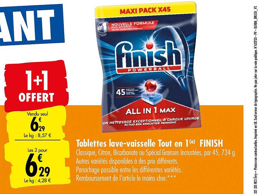 tablettes lave vaisselle finish tout en 1 1+1 offert