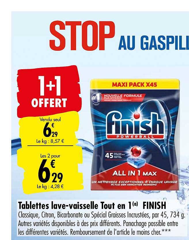 tablettes lave vaisselle tout en 1 finish 1+1 offert