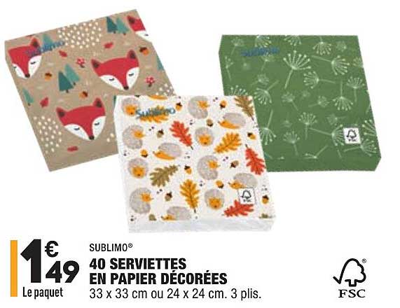 40 serviettes en papier décorées sublimo