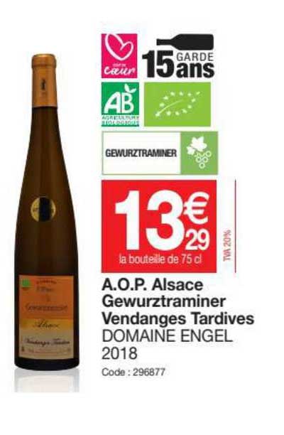 A.o.p. Alsace Gewurztraminer Vendages Tartives Domaine Engel 2018