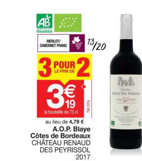 a.o.p. blaye côtes de bordeaux château renaud des peyrissol 2017