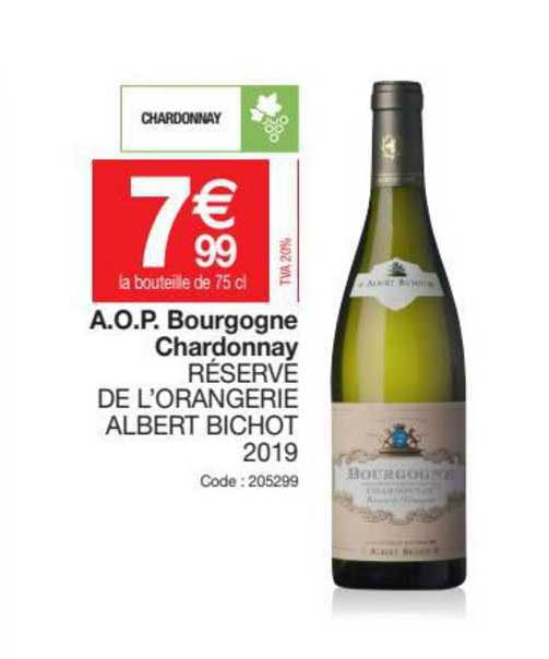 a.o.p. bourgogne chardonnay réserve de l'orangerie albert bichot 2019