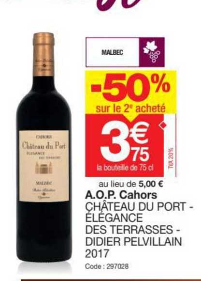 a.o.p. cahors château du port - élégance des terrasses - didier pelvillain 2017