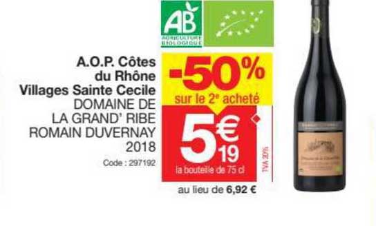 a.o.p. côtes du rhône villages sainte cecile domaine de la grand' ribe romain duvernay 2018