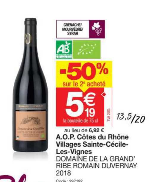 a.o.p. côtes du rhône villages sainte-cécile-les-vignes domaine de la grand' ribe romain duvernay 2018