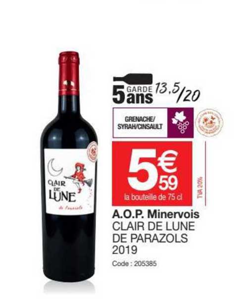 a.o.p. minervois clair de lune de parazols 2019
