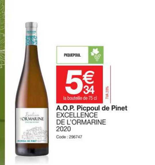 a.o.p. picpoul de pinet excellence de l'ormarine 2020