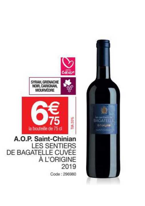 a.o.p. saint-chinian les sentiers de bagatelle cuvée à l'origine 2019
