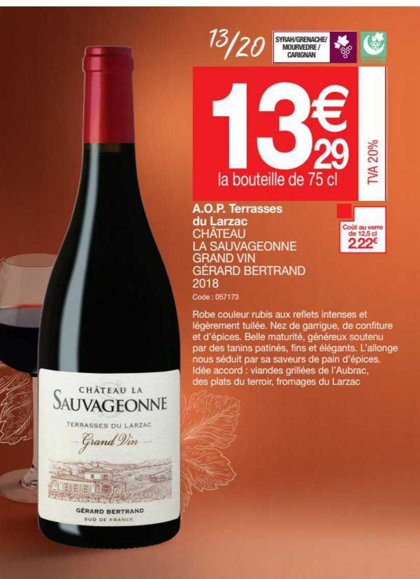 a.o.p. terrasses du larzac château la sauvageonne grand vin gérard bertrand 2018