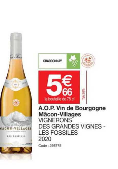 a.o.p. vin de bourgogne mâcon-villages vignerons des grandes vignes - les fossiles 2020