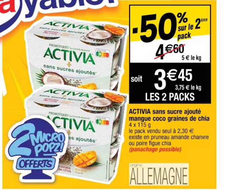 Activia Sans Sucre Ajouté Mangue Coco Graines De Chia