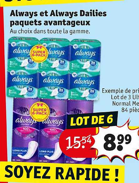 always et always dailies paquets avantageux