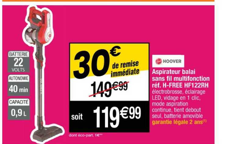 aspirateur balai sans fil multifonction hoover réf. h-free hf122rh