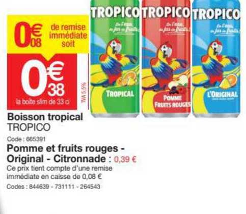 Boisson Tropical Tropico, Pomme Et Fruits Rouges - Original - Citronnade