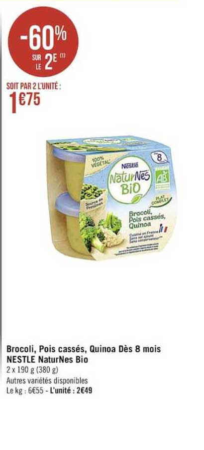 brocoli, pois cassés, quinoa dès 8 mois nestlé naturnes bio