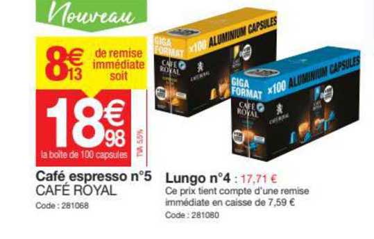 café espresso n°5 café royal, lungo n°4