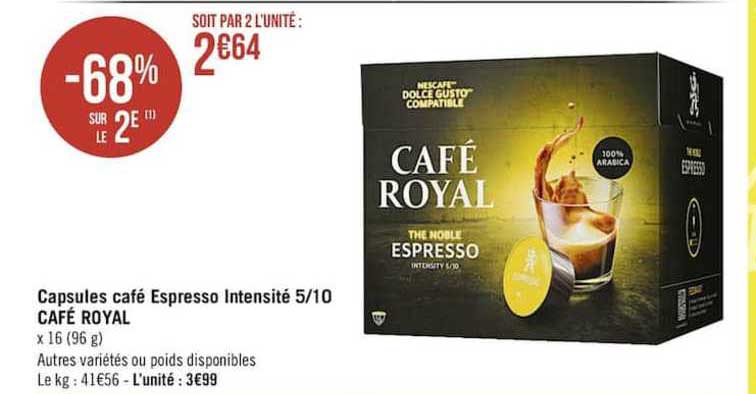 Capsules Café Espresso Intensité 5-10 Café Royal