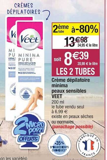 crème dépilatoire minima peaux sensibles veet