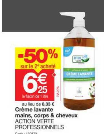 crème lavante mains, corps & cheveux action verte professionnels