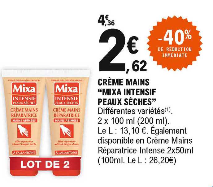 Crème Mains "mixa Intensif Peaux Sèches"