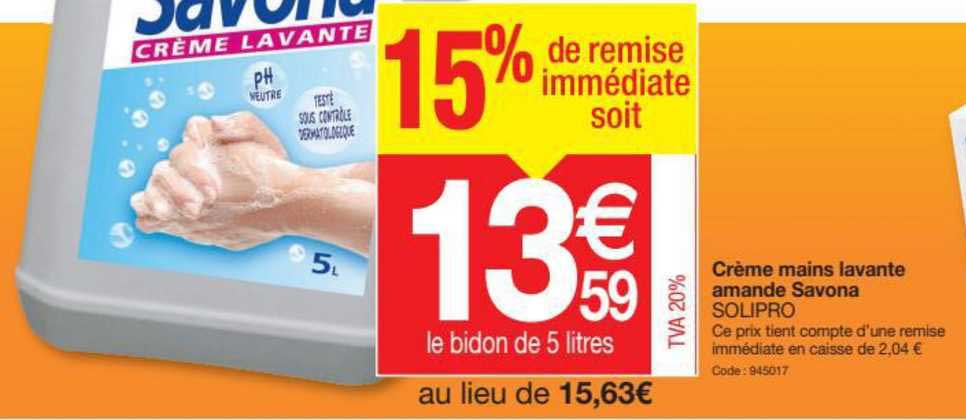 crème mains lavante amande savona solipro