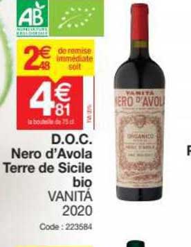 d.o.c. nero d'avola terre de sicile bio vanità 2020