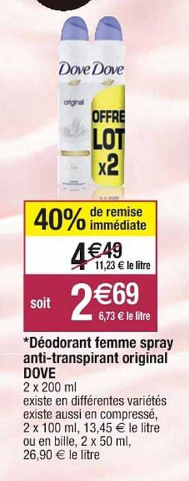 déodorant femme spray anti-transpirant original dove