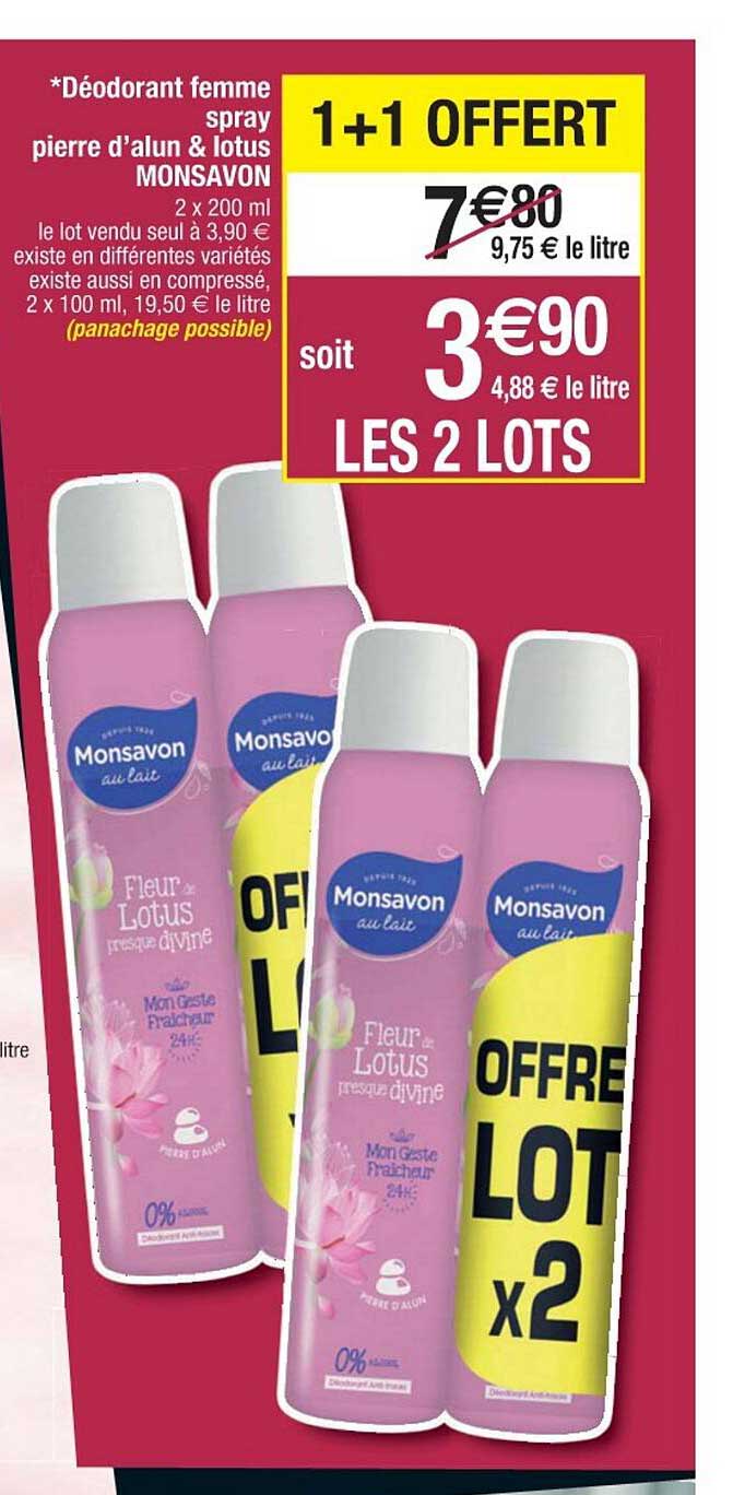 déodorant femme spray pierre d'alun & lotus monsavon