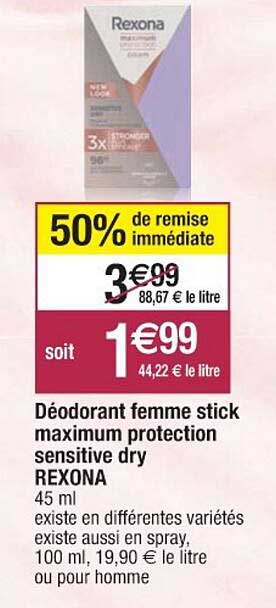 déodorant femme stick maximum protection sensitive dry rexona