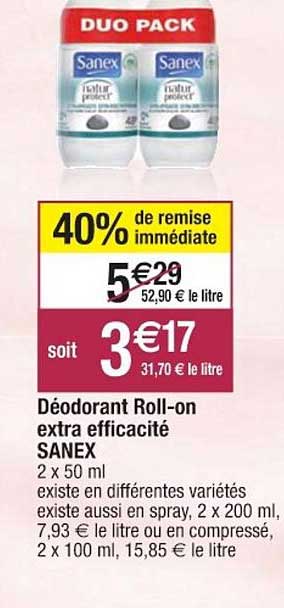 déodorant roll-on extra efficacité sanex