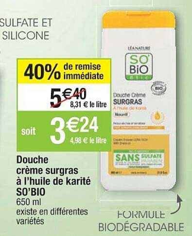 douche crème surgras à l'huile de karité so'bio