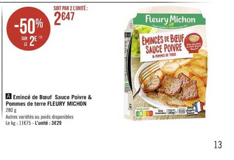 émincé de bœuf sauce poivre & pommes de terre fleury michon