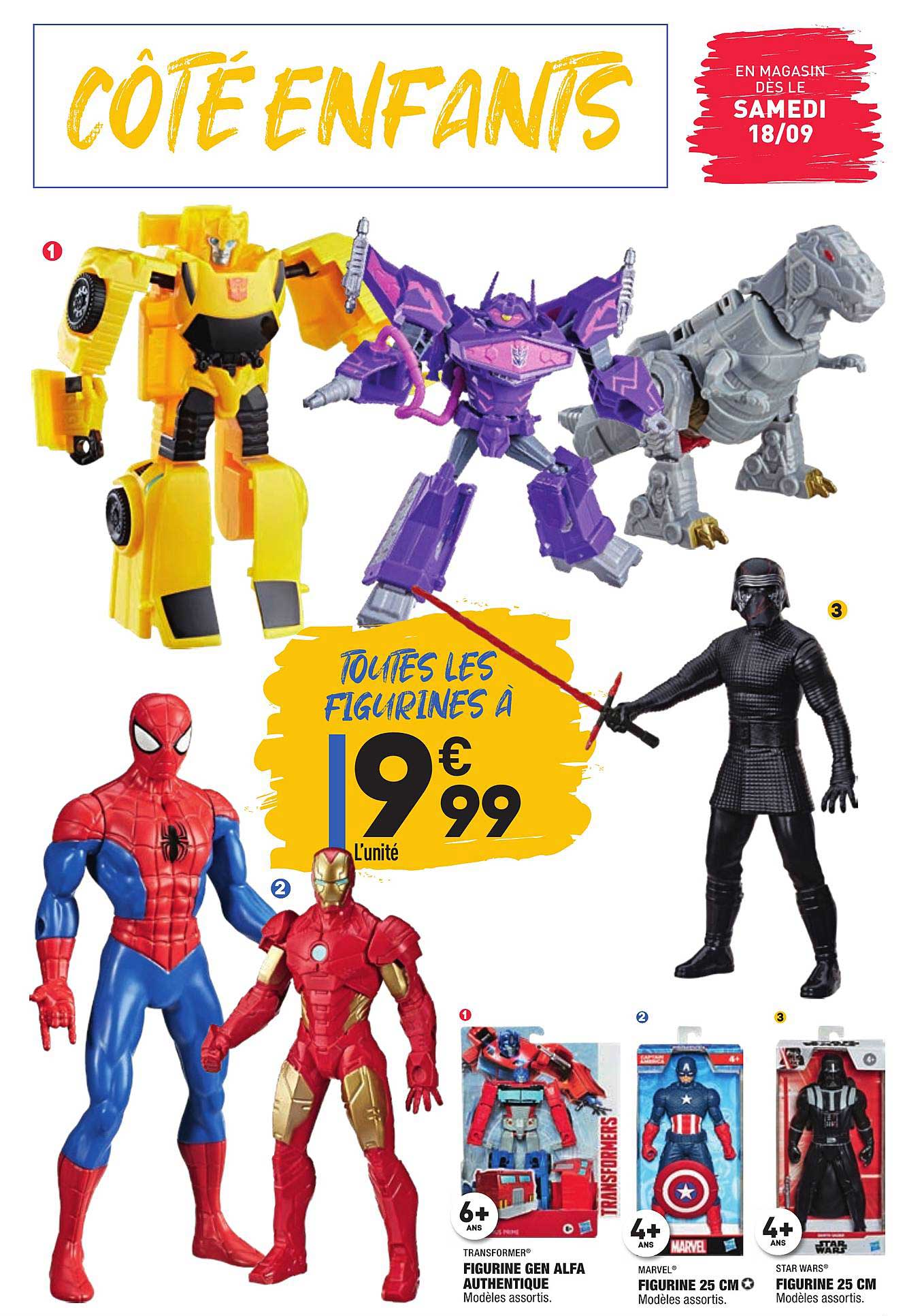 figurine gen alfa authentique transformers, figurine 25 cm marvel, figurine 25 cm star wars