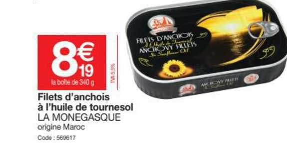 filets d'anchois à l'huile de tournesol la monegasque