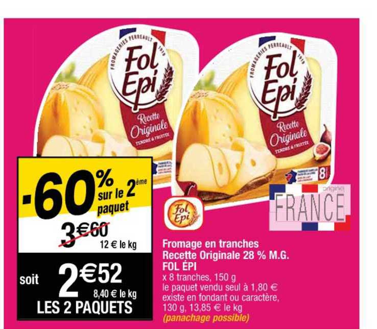 fromage en tranches recette originale 28% m.g. fol épi