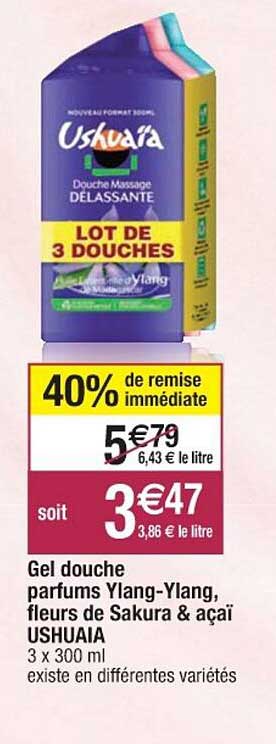 gel douche parfums ylang-ylang, fleurs de sakura & açaï ushuaia