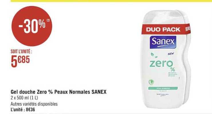gel douche zéro % peaux normales sanex