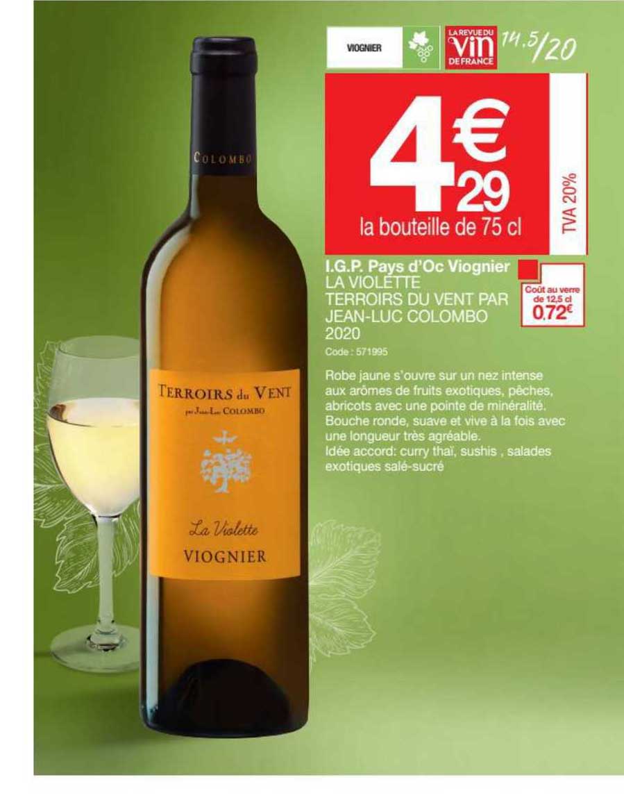 i.g.p. pays d'oc viognier la violette terroirs du vent par jean-luc colombo 2020