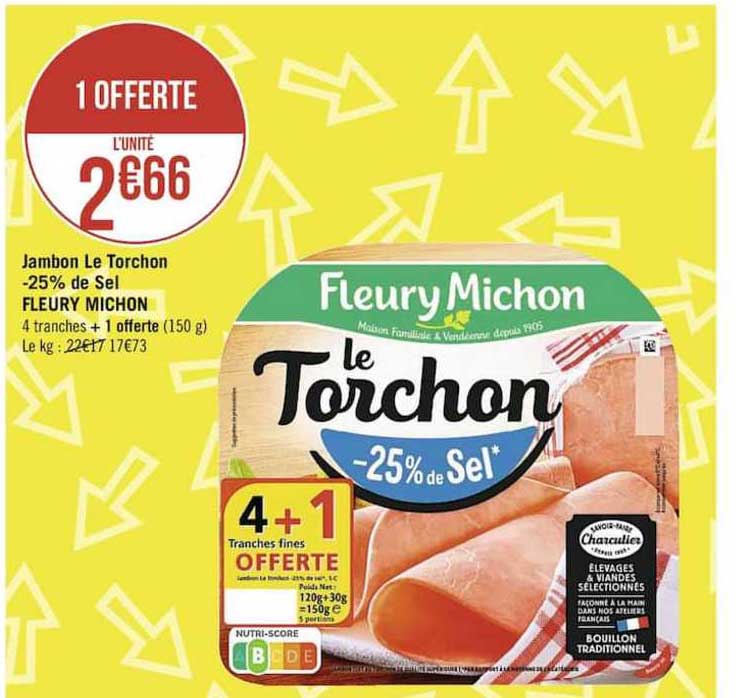 jambon le torchon -25% de sel fleury michon