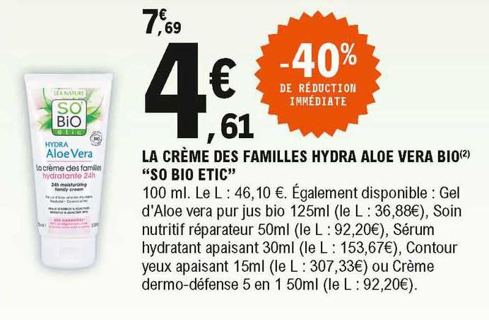 la crème des familles hydra aloé véra bio "so bio étic"