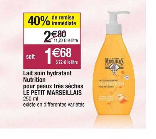 lait soin hydratant nutrition pour peaux très sèches le petit marseillais