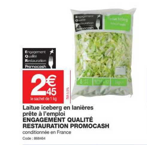 laitue iceberg en lanières prête à l'emploi engagement qualité restauration promocash