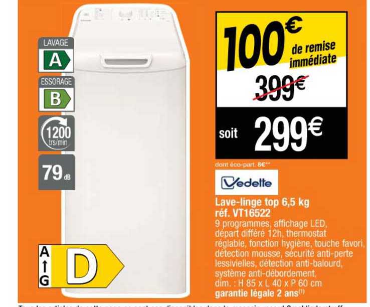 lave-linge top 6,5 kg vedette réf. vt16522